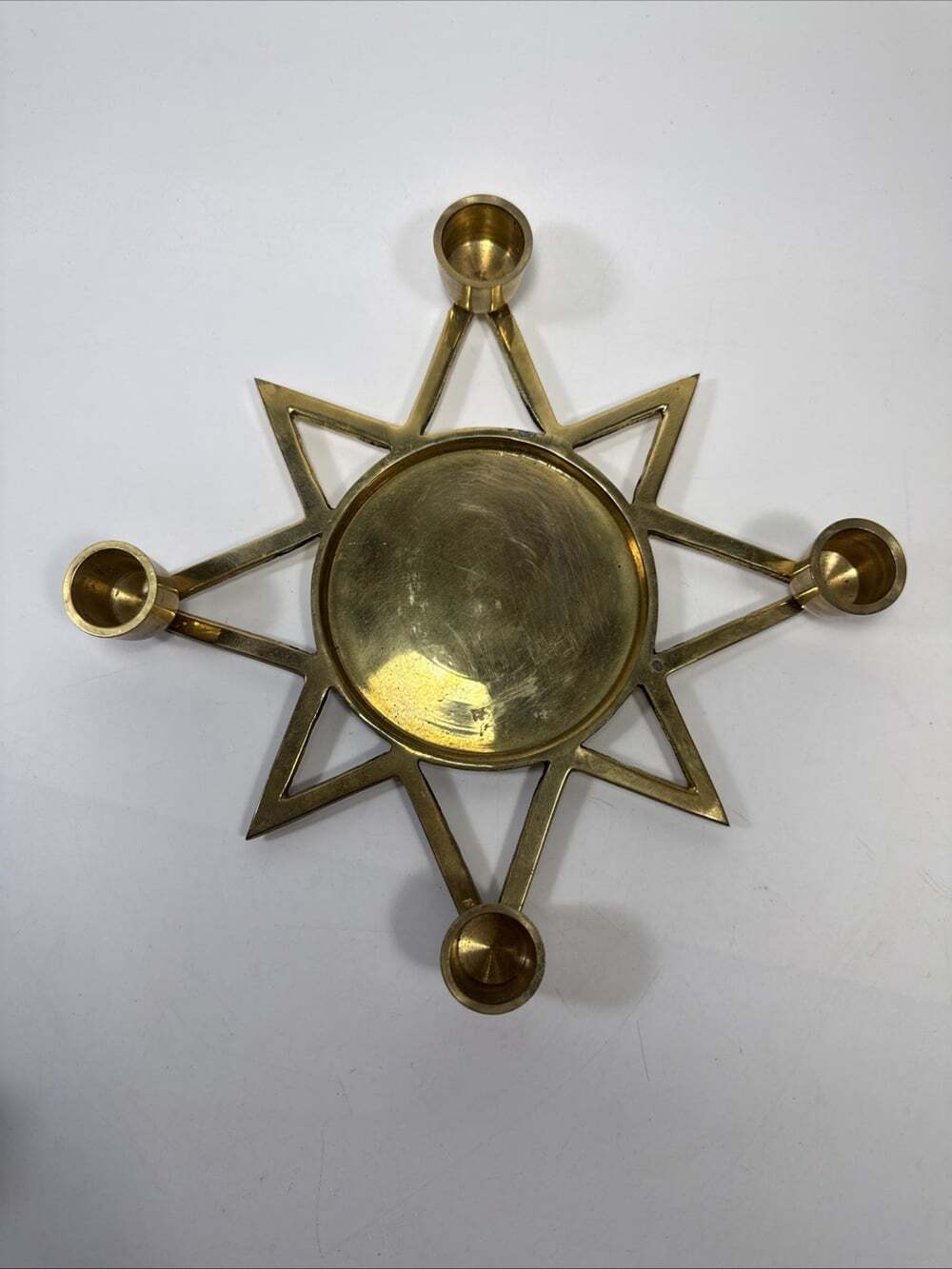 Mcm Brass Celestial Star 4 Holder Candelabra Atomic Star Shape G2